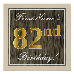 Poster Elégant, Faux Wood, Faux Gold 82ème Anniversaire +