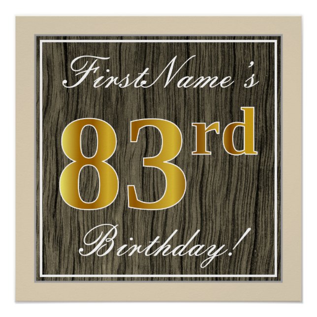Poster Elégant, Faux Wood, Faux Gold 83ème anniversaire + (Devant)