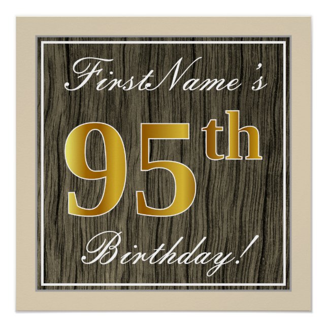 Poster Elégant, Faux Wood, Faux Gold 95ème Anniversaire + (Devant)