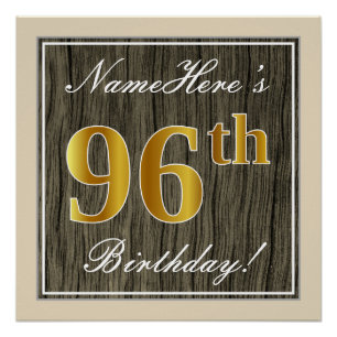 Poster Elégant, Faux Wood, Faux Gold 96e Anniversaire + N