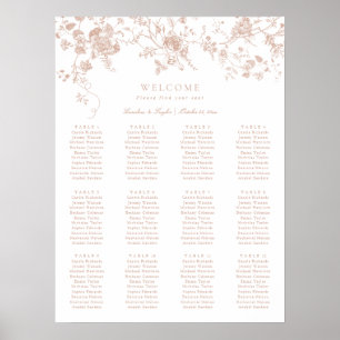 Poster Elégant Floral Blush Vintage Mariage Plan de siège