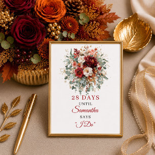 Poster Élégant floral bohème bordeaux pour une fête prénu