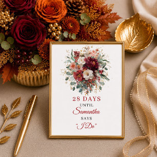 Poster Élégant floral bohème bordeaux pour une fête prénu