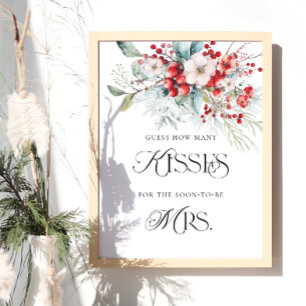 Poster Élégant Floral Combien de Baisers Fête des mariées