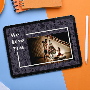 Poster Élégant Floral Custom Family Photo Texte Gris