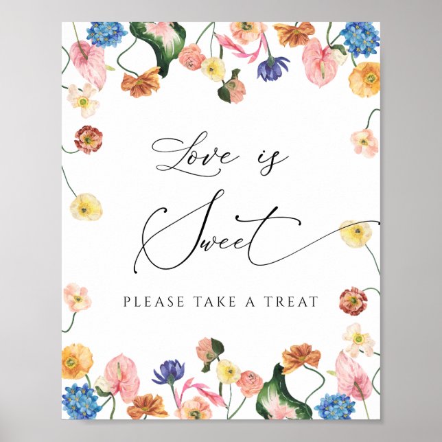 Poster Élégant Floral Fête des mariées L'amour est Sweet  (Devant)