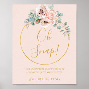 Poster Élégant floral   Hashtag Mariage Pastel Oh Snap