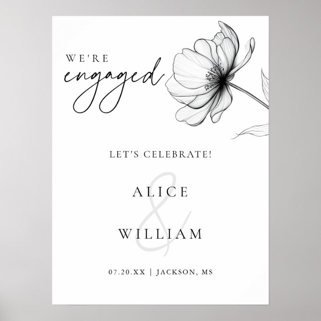 Poster Élégant Floral Nous sommes engagés Engagement Part (Devant)