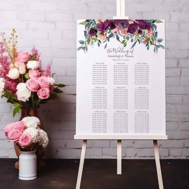 Poster Élégant floral | Plat rose pourpre (Créateur téléchargé)