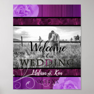 Poster Elegant floral plum & black Wedding Welcome Sign