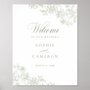 Poster Elégant Floral Vintage Botanique Mariage Bienvenue
