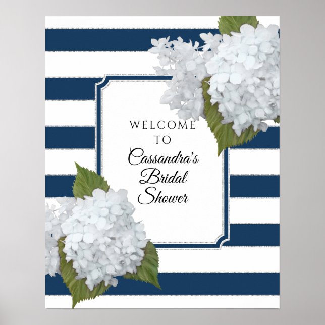 Poster Elégant Floral Welcome Modern Navy White Stripe (Devant)