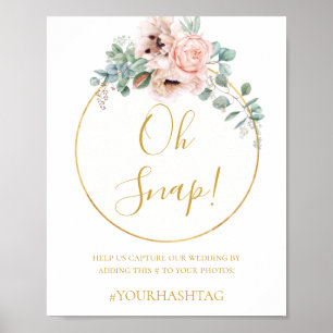 Poster Élégant flou Hashtag Mariage Oh Snap