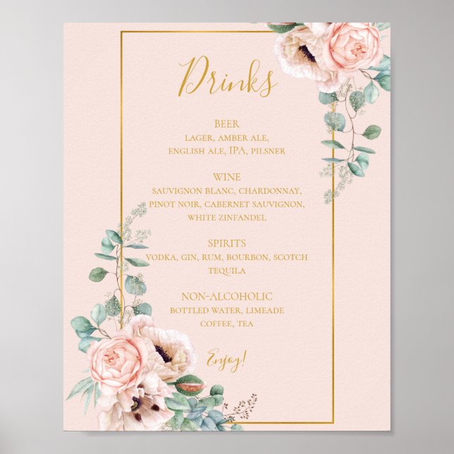 Poster Élégant flou | Menu des boissons Mariages Pastel (Devant)