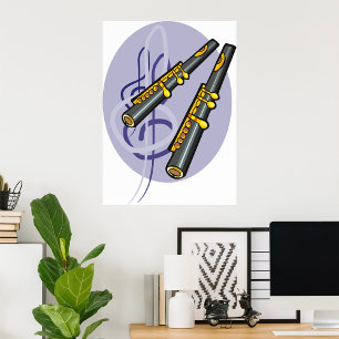 Poster Élégant Flute Duet musique instrument de musique