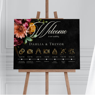 Poster Elégant foncé Automne Floral Mariage Ordre des évé