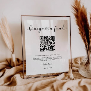 Poster Elégant fond noir et blanc Lune de miel code QR