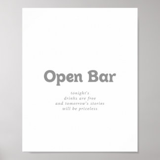 Poster Elegant Formal Minimal Wedding Open Bar Sign