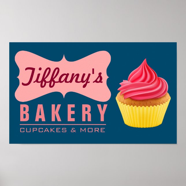 Poster Élégant gâteau rétro Cute Boutique Pink Cupcake Ba (Devant)