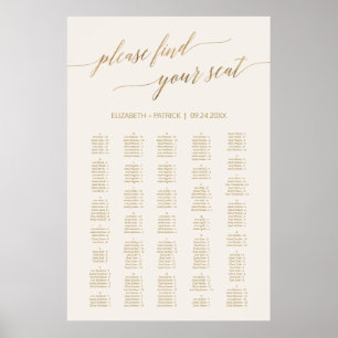 Poster Élégant Gold Calligraphy Ivory 200+ Seating Chart