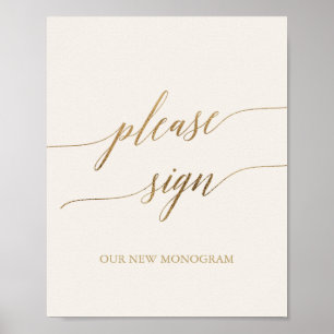 Poster Elegant Gold Calligraphy Ivory S'il vous plaît Sig