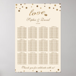 Poster Elégant Gold Confetti Love Champagne Carte de sièg