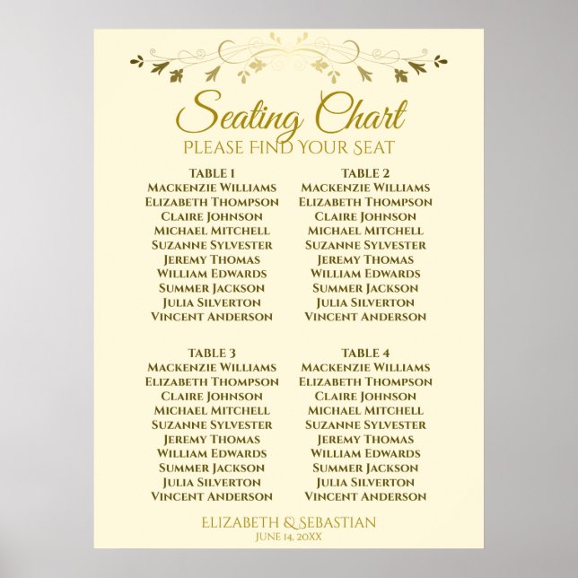Poster Elégant Gold & Cream 4 Mariage de table carte de s (Devant)