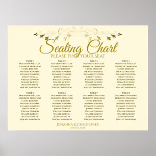 Poster Elégant Gold & Cream 8 Table Mariage Seing Chart