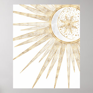 Poster Elegant Gold Doodles Sun Moon Mandala Design