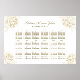 Poster Elégant Gold Floral Peony Mariage Siège