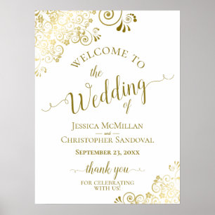 Poster Elégant Gold Frills sur Mariage blanc Bienvenue