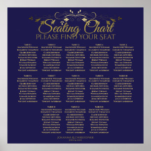 Poster Elégant Gold & Navy 13 Table Mariage Seating Chart