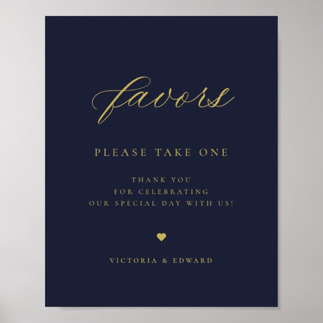 Poster Elegant Gold Navy Blue Wedding Favoriser (Devant)