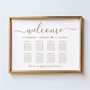 Poster Élégant Gold Script 8 Table Mariage Seating Chart