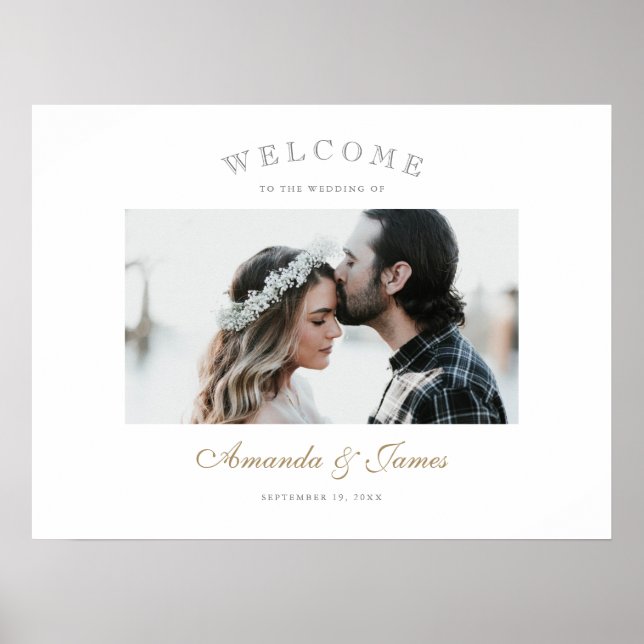 Poster Elegant Gold Script Photo Mariage Bienvenue (Devant)