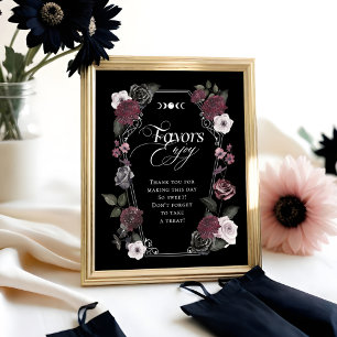 Poster Élégant Gothique Noir Aquarelle Fleur Faveur Signa