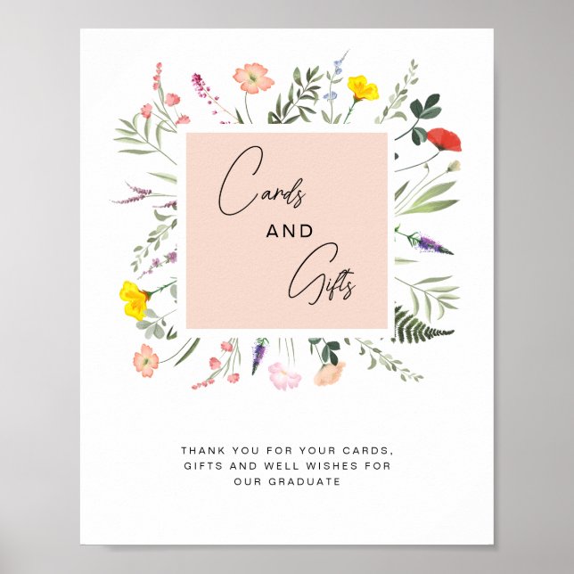 Poster Elegant Graduate Wildflower Cards and Gifts Sign (Devant)