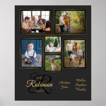 Elegant Grey Black Gold Photo Collage Nom de famil