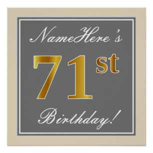 Poster Elégant, Grey, Faux Gold 71ème Anniversaire + Nom