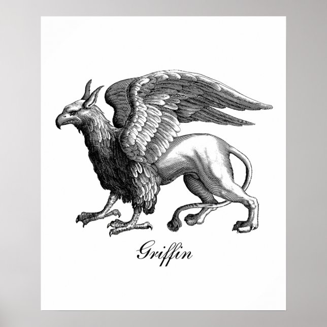 Poster Élégant Griffin noir et blanc - Bête légendaire (Devant)