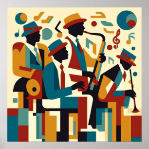 Poster Elégant Harlem Renaissance Abstrait Jazz Quartet