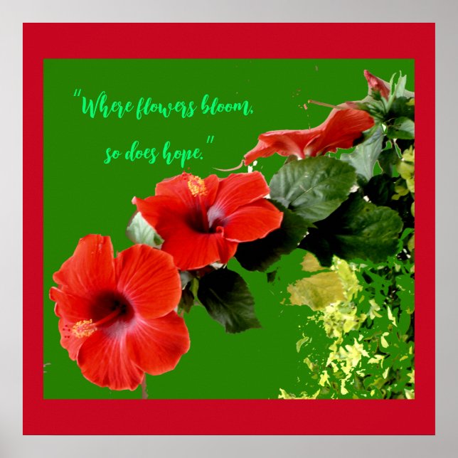 Poster Elégant Hibiscus Rouge Jardins à Devis Fleurs Pers (Devant)