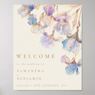Poster Elégant Iris Floral Mariage Bienvenue