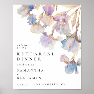 Poster Elégant Iris Floral Mariage Dîner de répétition