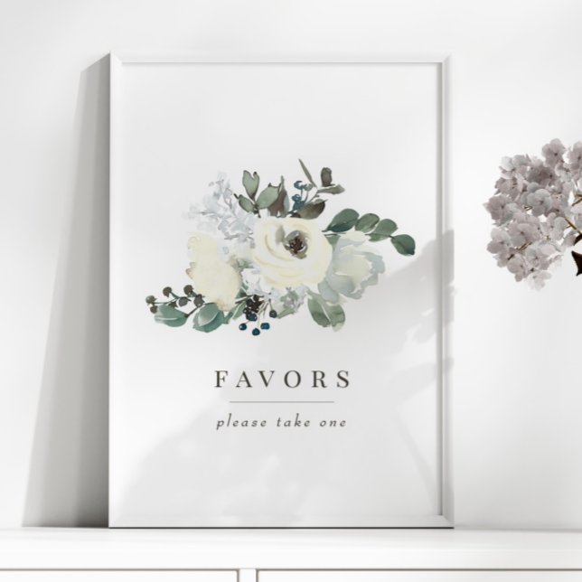 Poster Élégant ivoire floral vert Faveurs de mariage Sign (Créateur téléchargé)