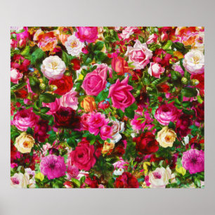 Poster Élégant jardin fleuri Vintage Rose