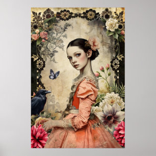Poster Élégant Jardin Floral de Goth Girl Victorian