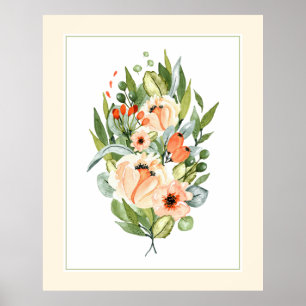 Poster Elégant Jardins de Pêche Fleurs Bunch