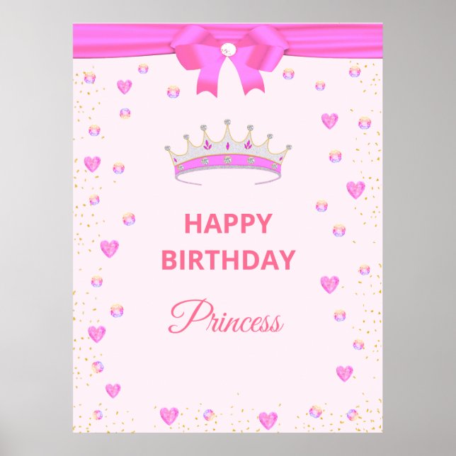 Poster Elégant Joyeux Anniversaire Princesse & Gems sur r (Devant)