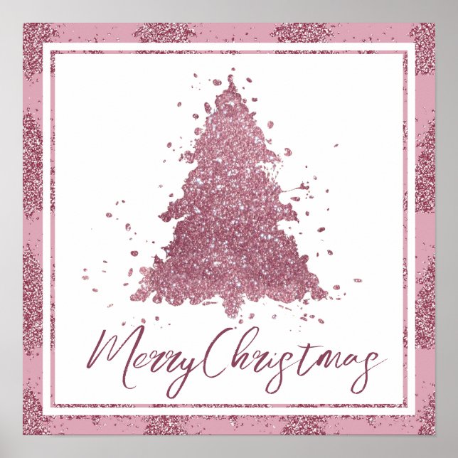 Poster Élégant Joyeux Noël | Dusty Mauve Pink Tree (Devant)